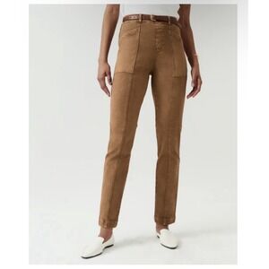 NEW SPANX Womens 1X Tall Stretch Twill Ankle Cargo Pants In Acorn Camel Slimming